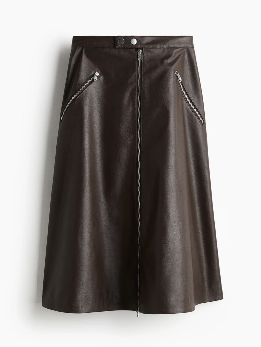 H&M Edition Dark Brown Faux Leather A-Line Midi Skirt Size 10